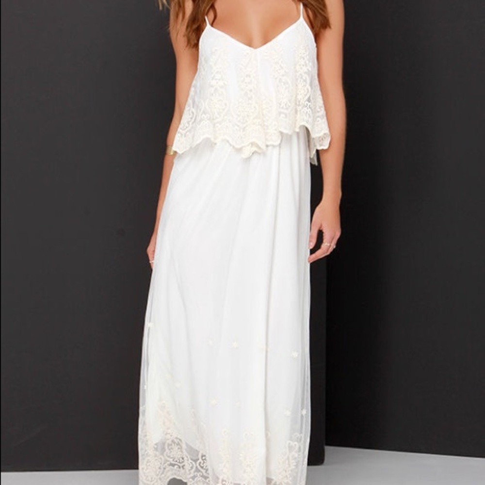 Stand in Awe Cream and Ivory Lace Maxi Dress - Picture 2 of 14